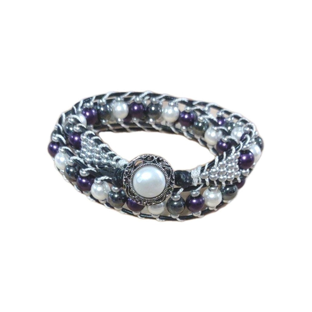 Double Wrap Beaded Leather Bracelet